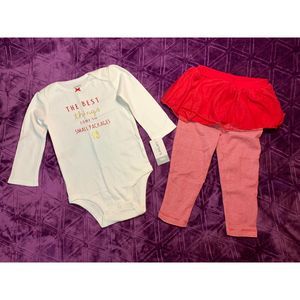 18 months Outfit (LOT of 2) Christmas long-sleeved bodysuit, skirt leggings NWT
